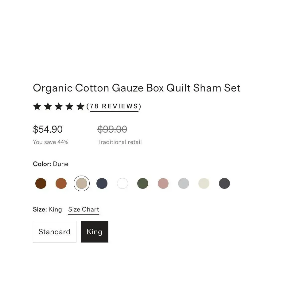 QUINCE Organic Cotton Gauze Box Quilt Sham Set KING in Dune